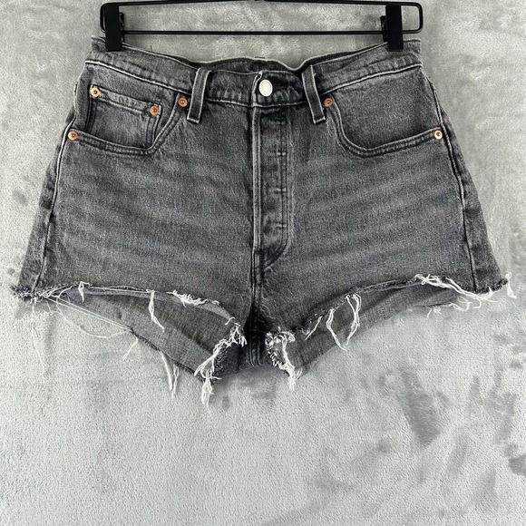 Levi's 501 Shorts Women's 29 Blue Black Cut Off Button Fly - Picture 1 of 8